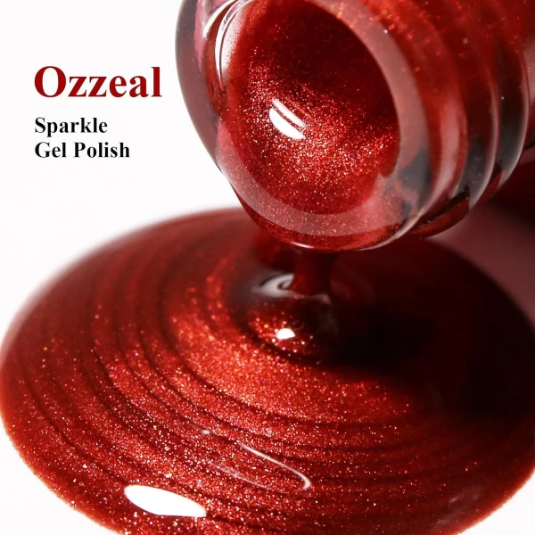 Ozzeal - Esmalte De Uñas De Gel Con Purpurina Uv Led 15ml Color Perla Cad Rojo - Image 4