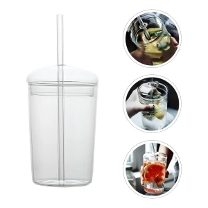 Doitool Vasos De Vidrio Con Tapa Y Pajilla 450ml Color Cristal