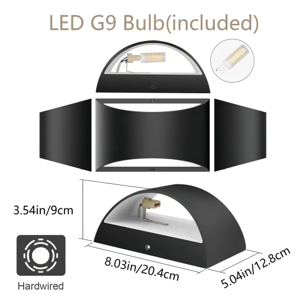 Aipsun- Luces De Pared Para Interiores Con Cableado 2pzas Color Negro - Image 4