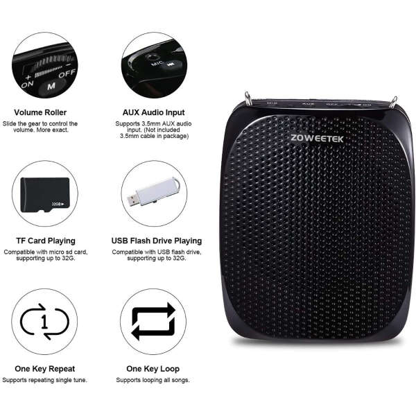 Zoweetek Mini Amplificador De Voz Recargable Con Microfono Color Negro - Image 5