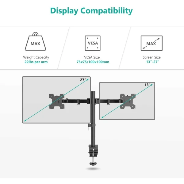Soporte Para 2 Monitores Doble Dual Escritorio Wali M002 Negro - Image 2