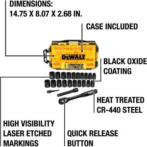 Set De 23 Piezas De Llaves Tubo De 1/2 Impacto. Dewalt Caja - Image 3