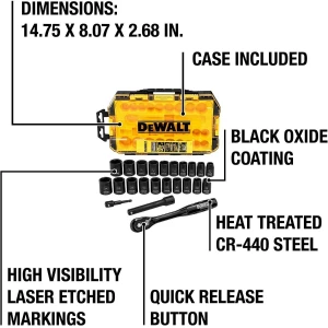 Set De 23 Piezas De Llaves Tubo De 1/2 Impacto. Dewalt Caja - Image 3