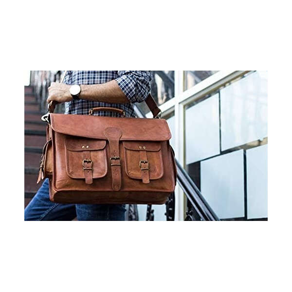 Kpl - Maletín De Cuero Para Laptop De 18 Pulgadas Unisex Color Marrón - Image 3