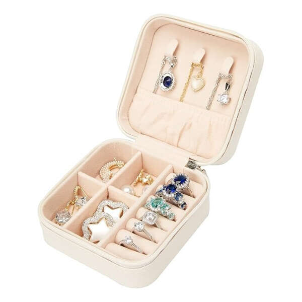 Leture Joyero Pequeño De Piel Sintética, Estuche Portátil Color Blanco - Image 3