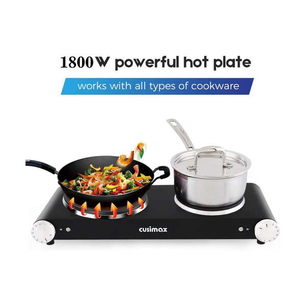Cusimax - Estufa Eléctrica Portátil, 1800 W, Doble Quemador Color Negro - Image 2