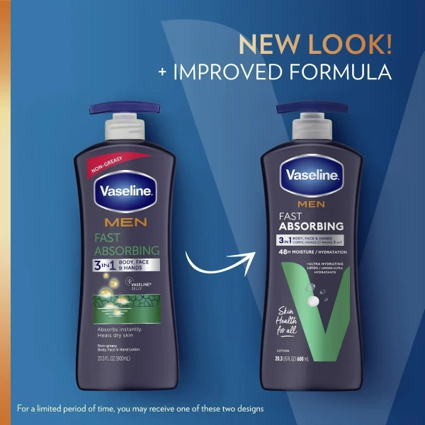 Vaseline Men Fast Absorbing 3-in-1 Locion Corporal 600ml - Image 3