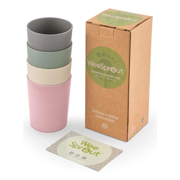 Weesprout Vasos De Bambú Para Niños Pequeños, Juego De 4pz Color Rosa Verde Gris Y Beige Rosa Verde Gris Y Beige - Image 2