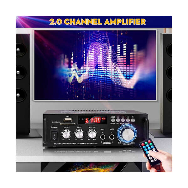 Amplificador Audio Estéreo Facmogu, Bluetooth, Usb, Sd Y Fm. Color Negro Potencia De Salida Rms 300 W - Image 4