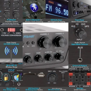 Amplificador Pyle Pta44bt Karaoke Inalámbrico Bluetooth 500w Color Negro Potencia De Salida Rms 500 W - Image 3