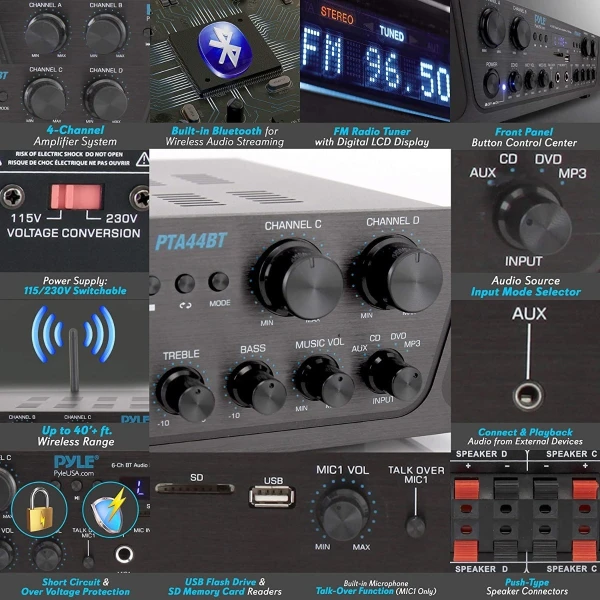 Amplificador Pyle Pta44bt Karaoke Inalámbrico Bluetooth 500w Color Negro Potencia De Salida Rms 500 W - Image 3