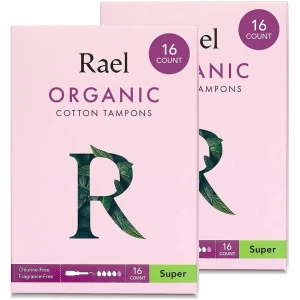 Rael Tampones De Algodón Orgánico Sin Perfume, Super 32pzs
