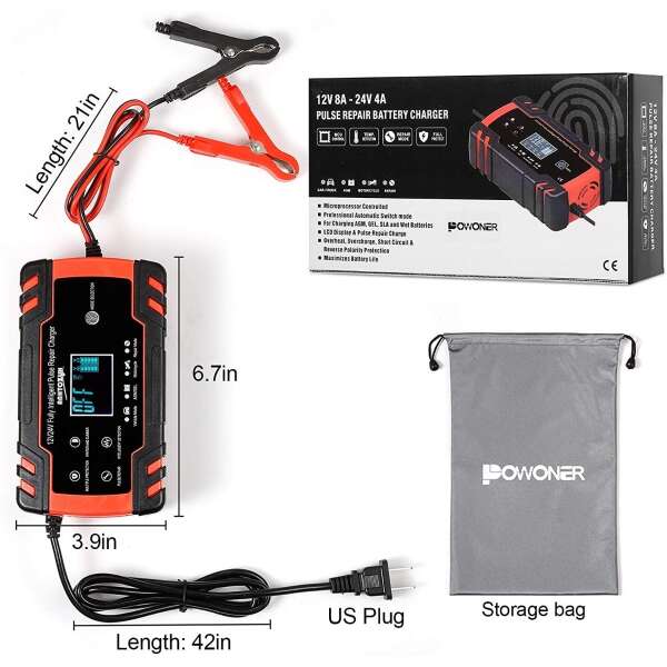 Cargador Batería Para Coche, 12 V/8 A, 24 V/4 A, Inteligente - Image 3