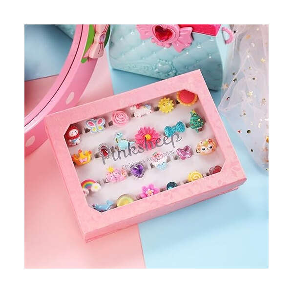 Pinksheep Anillos De Joyería Para Niña Pequeña En Caja - Image 3