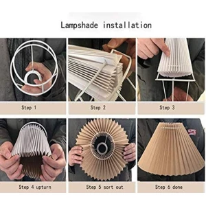 Lámpara De Mesa Plisada Coreana Estructura Ratán Pantalla Blanco - Image 2