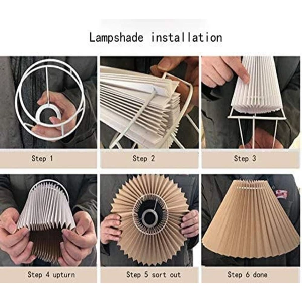 Lámpara De Mesa Plisada Coreana Estructura Ratán Pantalla Blanco - Image 2