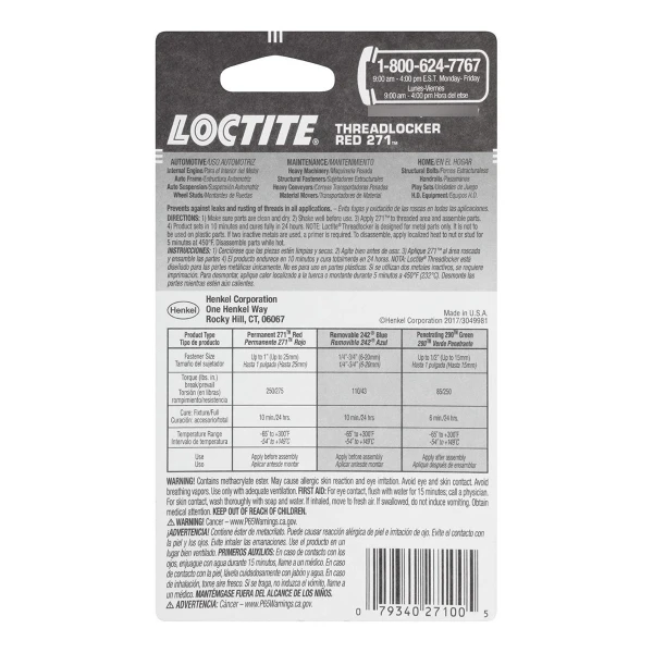 Fijador De Roscas Loctite Red 271, Tubo De 6 Ml - Image 2