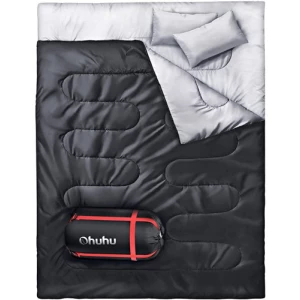 Saco De Dormir Doble Con 2 Almohadas, Ohuhu Impermeabl Negro