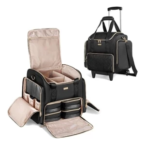 Prokva Estuche De Maquillaje Con Ruedas Con 4 Bolsas Color Negro