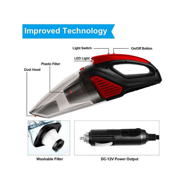 Aspirador Coche Con Luz Led 7500pa 12v 16.4ft Cable Portátil Color Rojo - Image 2