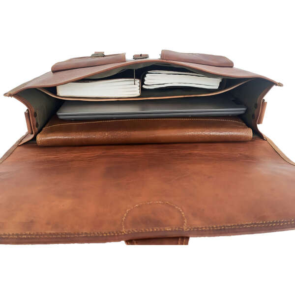 Kpl - Maletín De Cuero Para Laptop De 18 Pulgadas Unisex Color Marrón - Image 4