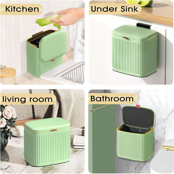 Glodeal - Contenedor De Basura Colgante De Cocina Con Tapa. Color Verde Vintage - Image 3