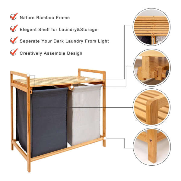 Comellow - Cesta Y Estante De Bambú Para Ropa Sucia - Image 2