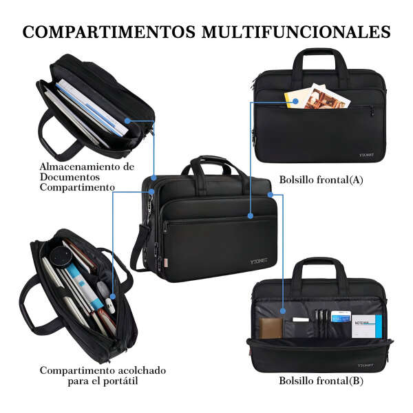Maletín Portafolio Para Laptop De 17 In Hombre Impermeable Ytonet 108500blk Negro - Image 2