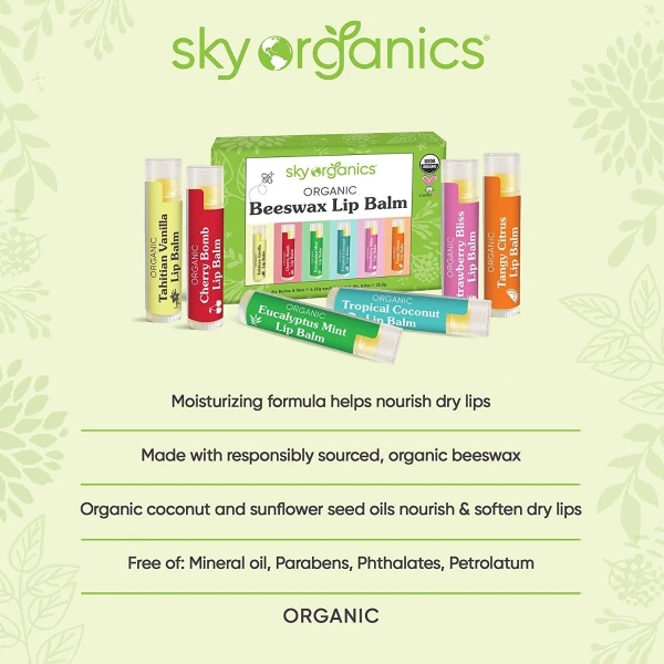 Bálsamos Labiales Orgánicos Sky Organics Pack De 6 Sabores - Image 3