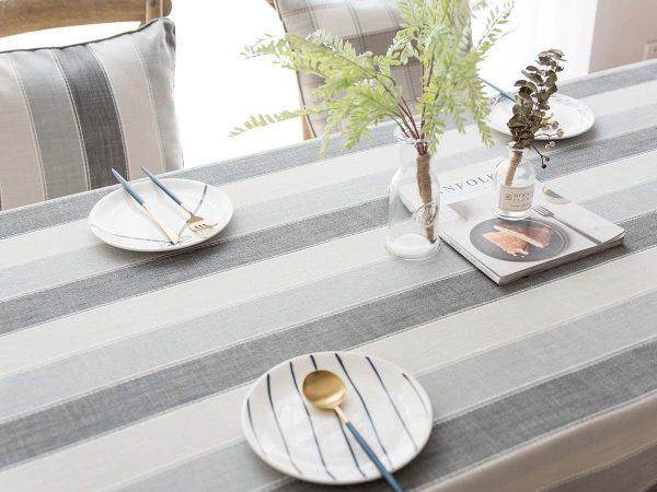 Mantel Rectangular De Lino Y Algodón A Rayas Linenlux Color Gris - Image 3