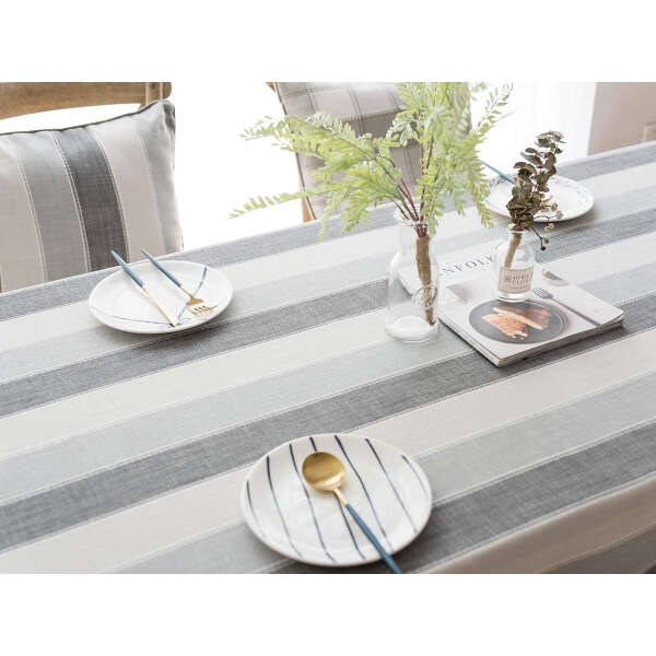 Mantel Rectangular De Lino Y Algodón A Rayas Linenlux Color Gris - Image 3