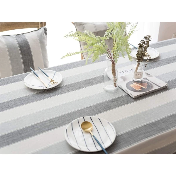 Mantel Rectangular De Lino Y Algodón A Rayas Linenlux Color Gris - Image 3