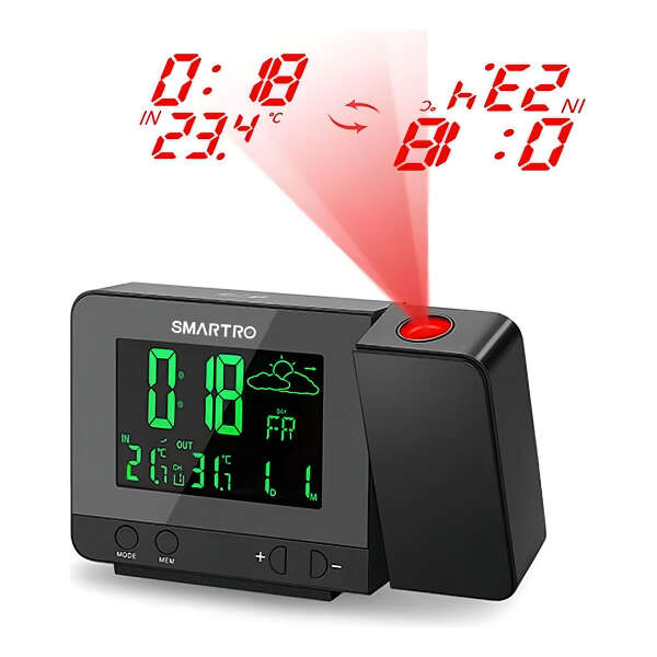 Reloj Despertador Smartro Con Proyector Digital Y Puerto Usb Color Negro - Image 3