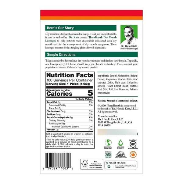 Therabreath Dry Mouth Con Zinc Tart Berry Lozenges 100 Pzas - Image 2