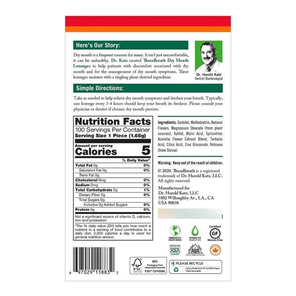 Therabreath Dry Mouth Con Zinc Tart Berry Lozenges 100 Pzas - Image 2