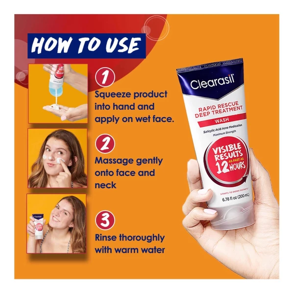 Clearasil Acne Rapid Rescue Deep Treatment Wash 200ml 6.78oz - Image 2