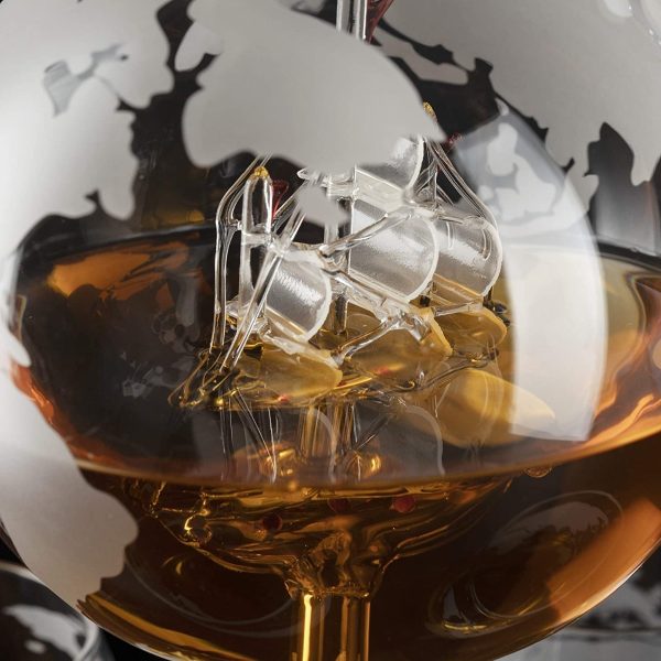 Decantador Whisky Globo Con Barco Antiguo, Piedras Y 4 Vasos - Image 5