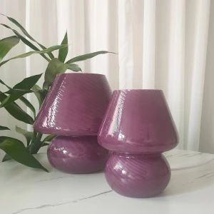 Lámpara De Mesa De Cristal Translúcido, Estilo Italiano Estructura Rayas Púrpuras