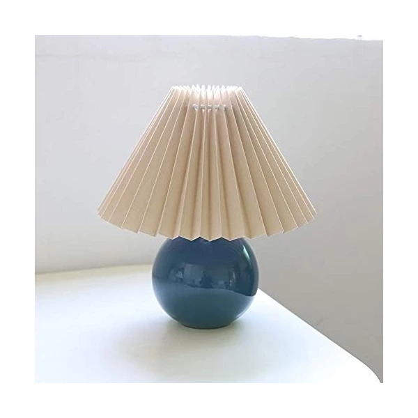 Lámpara De Mesa Plisada Coreana Estructura Azul Pantalla Beige - Image 2