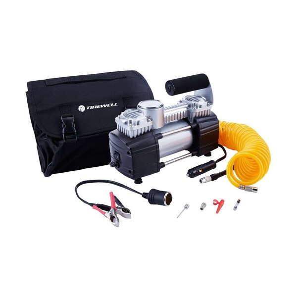 Tirewell 12v Neumático Inflador, Pesado Bomba Doble Cilindro Color Negro - Image 2