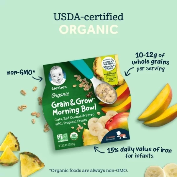 Gerber Papilla Avena, Quinoa Y Frutas Tropicales 3pack 128gr - Image 4