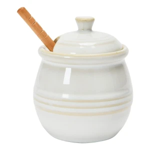 Maceta De Miel De Gres En Relieve Y Cuchara De Miel Madera Color Blanco - Image 5