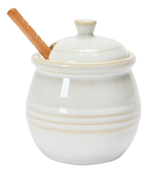 Maceta De Miel De Gres En Relieve Y Cuchara De Miel Madera Color Blanco - Image 5