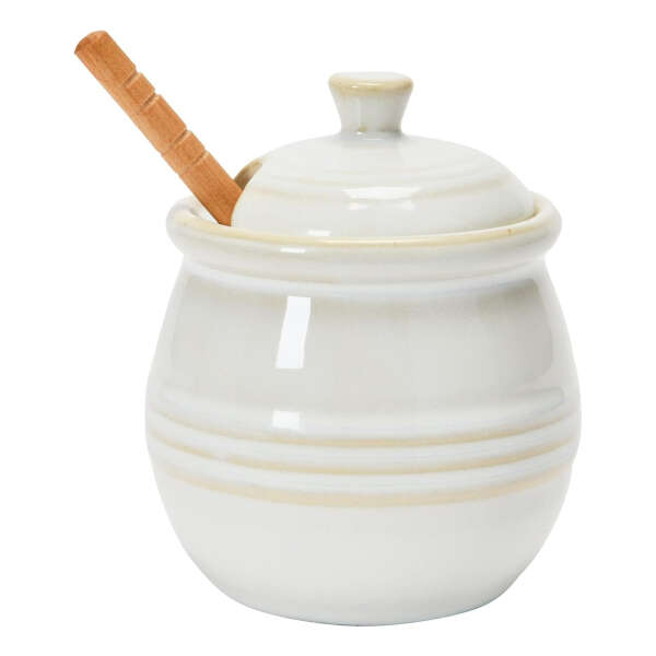 Maceta De Miel De Gres En Relieve Y Cuchara De Miel Madera Color Blanco - Image 5
