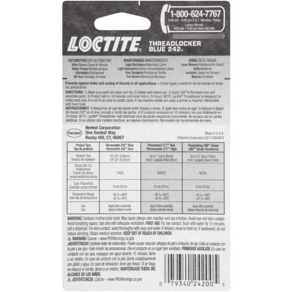 Fijador De Roscas Loctite Blue 242, Tubo De 6 Ml - Image 2