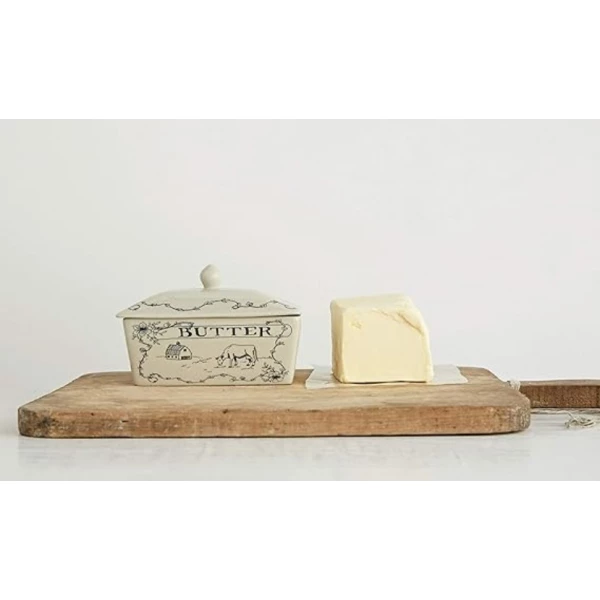 Creative Co-op Mantequera De Gres Country Con Tapa - Image 3