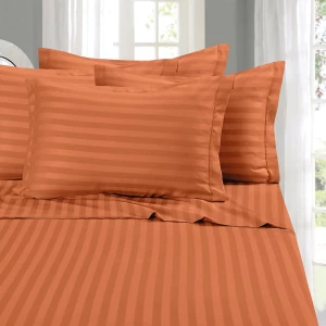 Elegant Comfort- Juego De Sábanas De 6 Piezas Suave Y Cómodo Color Coral Diseño De La Tela Rayas