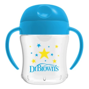 Vaso Para Niños Con Boquilla Flexible Dr. Brown's 6oz Color Azul Con Transparente Estrellas