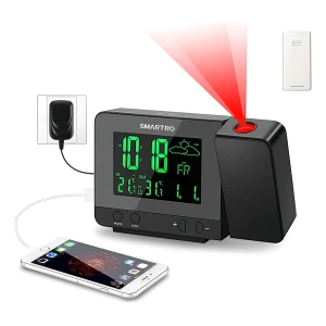 Reloj Despertador Smartro Con Proyector Digital Y Puerto Usb Color Negro