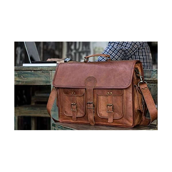 Kpl - Maletín De Cuero Para Laptop De 18 Pulgadas Unisex Color Marrón - Image 2